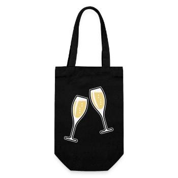 2 Sektgläser (Sekt / Oval / Zu / 3C) - Geschenkbeutel für Flaschen - Schwarz - Vorne