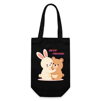 Beste Freunde Kuscheln Süße Tiere Hase und Bär - Geschenkbeutel für Flaschen - Schwarz - Vorne