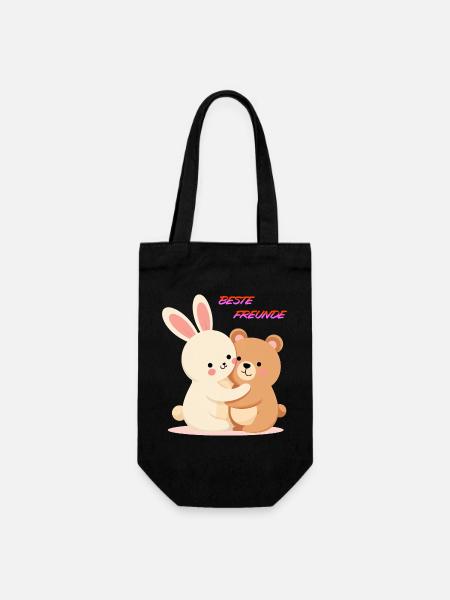 Beste Freunde Kuscheln Süße Tiere Hase und Bär - Geschenkbeutel für Flaschen - Schwarz