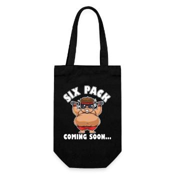Sixpack Coming Soon – Lustiger Bodybuilder - Geschenkbeutel für Flaschen - Schwarz - Vorne