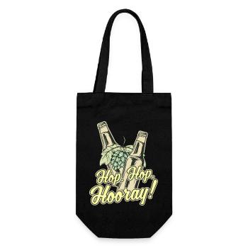 Craft Beer T-Shirt Hop, Hop, Hooray! - Geschenkbeutel für Flaschen - Schwarz - Vorne