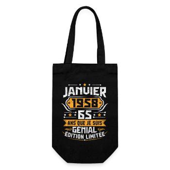 Rétro Cadeau D'anniversaire 65 Ans Janvier 1958 - Sac à bouteille - noir - Devant