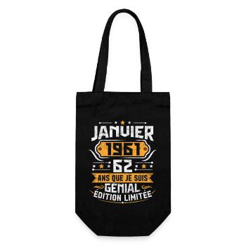Rétro Cadeau D'anniversaire 62 Ans Janvier 1961 - Sac à bouteille - noir - Devant