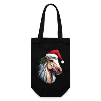 Pferd Weihnachten Pferdekopf Winter Reiten - Geschenkbeutel für Flaschen - Schwarz - Vorne