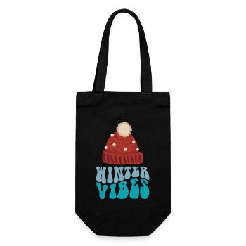 Winter, snow, mountains, xmas, Christmas pattern, - Gift Bag for Bottles - black - Front