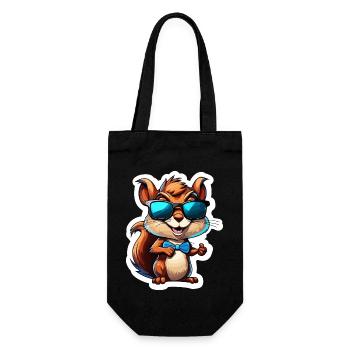 Eichhörnchen / Tier / Nagetier / Waldtier / Comic - Geschenkbeutel für Flaschen - Schwarz - Vorne