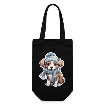cute puppy in winter - Gift Bag for Bottles - black - Front