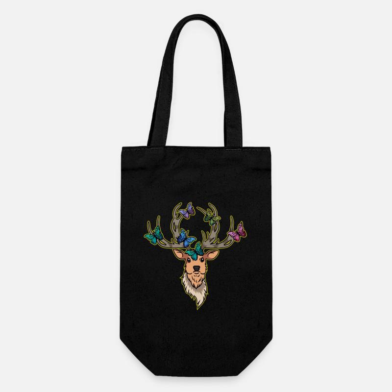 Hirsch Schmetterlinge Hirschkopf Frühling - Geschenkbeutel für Flaschen - Schwarz