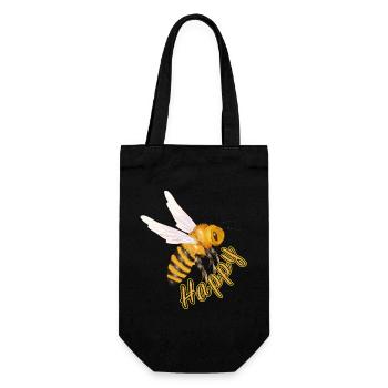 yellow Happy lettering with hand-drawn bee - Gift Bag for Bottles - black - Front