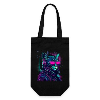 Cyberpunk Katze mit Sonnebrille - Geschenkbeutel für Flaschen - Schwarz - Vorne