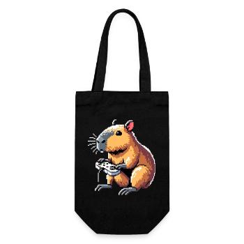 Pixel Art Video Games Gamer Capybara - Gift Bag for Bottles - black - Front