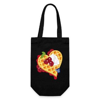 Goldene Herzwaffel Illustration mit Kirschen - Geschenkbeutel für Flaschen - Schwarz - Vorne