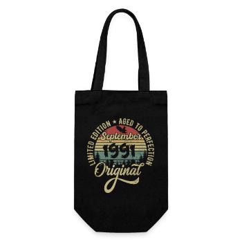 34. Geburtstag September 1991 - 34 Jahre alt - Geschenkbeutel für Flaschen - Schwarz - Vorne
