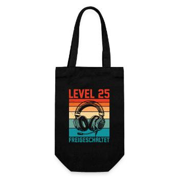 25. Geburtstag Männer Gamer Level 25 Unlocked - Geschenkbeutel für Flaschen - Schwarz - Vorne