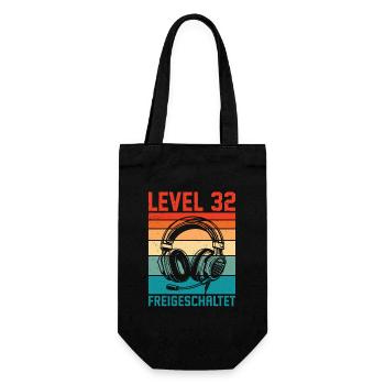32. Geburtstag Männer Gamer Level 32 Unlocked - Geschenkbeutel für Flaschen - Schwarz - Vorne