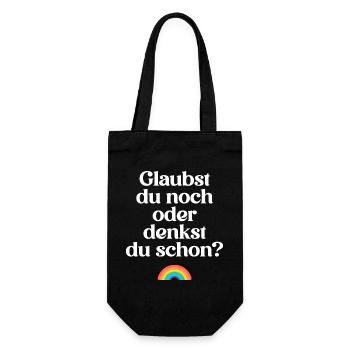 Atheisten: Glaubst du noch oder denkst du schon?  - Geschenkbeutel für Flaschen - Schwarz - Vorne