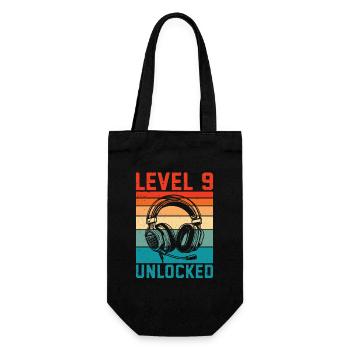 Child 9 years old Level 9 Unlocked, 9th Birthday - Gift Bag for Bottles - black - Front