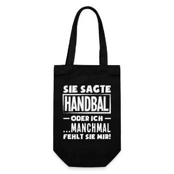Handball oder ich – manchmal fehlt sie - Geschenkbeutel für Flaschen - Schwarz - Vorne