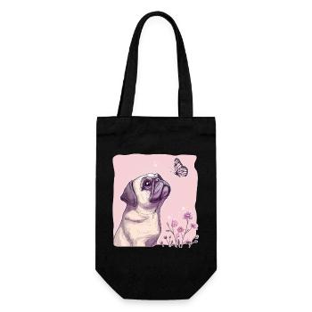 Mops mit Schmetterling - Geschenkbeutel für Flaschen - Schwarz - Vorne