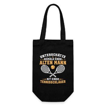 Alter Mann Mit Tennisschläger Tennis Tennisspieler - Geschenkbeutel für Flaschen - Schwarz - Vorne
