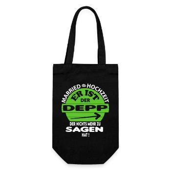 Married Hochzeit Nichts zu sagen Depp Ringe Fun - Geschenkbeutel für Flaschen - Schwarz - Vorne