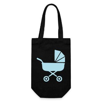 Blauer Kinderwagen Baby Geburt Geschenk  - Geschenkbeutel für Flaschen - Schwarz - Vorne