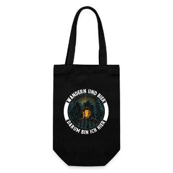 Wandern Und Bier Darum Bin Ich Hier - Geschenkbeutel für Flaschen - Schwarz - Vorne