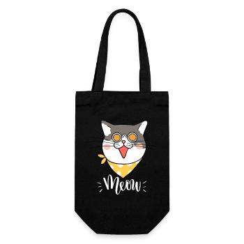 Mignon Kawaii drôle de chat disant miaulement - Sac à bouteille - noir - Devant