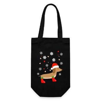 Lustiger Dackel im Winter mit Wiehnachtsmütze - Geschenkbeutel für Flaschen - Schwarz - Vorne