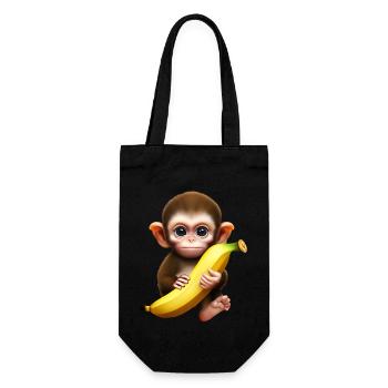 Singe mignon avec banane géante - Sac à bouteille - noir - Devant