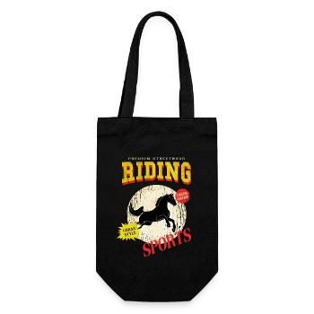 Reiten Pferd Reiterin Springen Sport Vintage Retro - Geschenkbeutel für Flaschen - Schwarz - Vorne