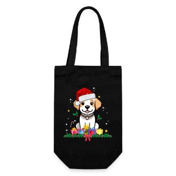 Hund Weihnachten. Weihnachtsgeschenk - Geschenkbeutel für Flaschen - Schwarz - Vorne