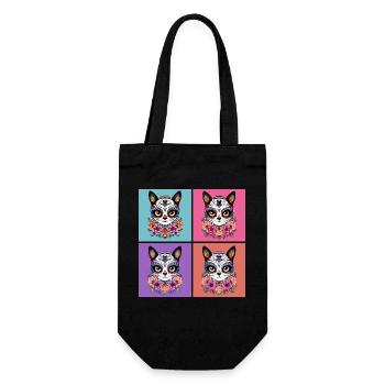Kawaii Katze Zuckerschädel - Geschenkbeutel für Flaschen - Schwarz - Vorne