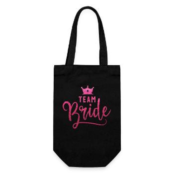 JGA-Style: "Team Bride" in glitzerndem Pink! - Geschenkbeutel für Flaschen - Schwarz - Vorne