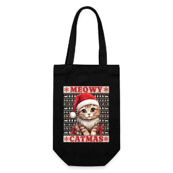 Cat Christmas Merry Meowy Catmas Ugly Cute - Gift Bag for Bottles - black - Front