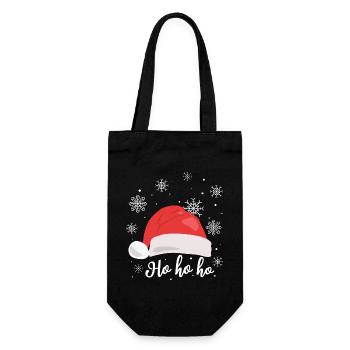 Weihnachtsmann-Mütze Schnee Ho ho ho - Weihnachten - Geschenkbeutel für Flaschen - Schwarz - Vorne