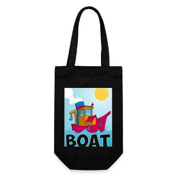 Colorful image of a funny tugboat - Gift Bag for Bottles - black - Front
