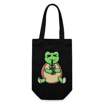 Bubble Tea Drinking Sea Turtle Anime Kawaii - Gift Bag for Bottles - black - Front