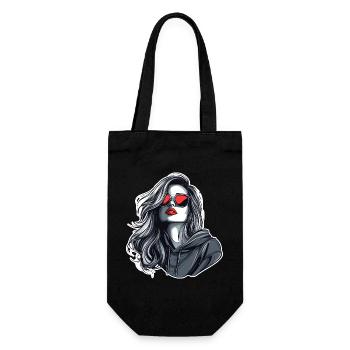 Graue Glamour Hoodie-Girl - Geschenkbeutel für Flaschen - Schwarz - Vorne