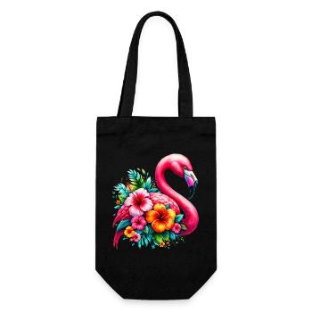Flamingo verziert mit Hibiskusblüten - Geschenkbeutel für Flaschen - Schwarz - Vorne