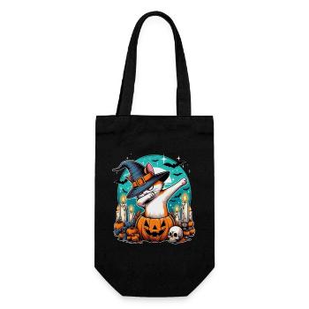Halloween Katze Dab Hexenhut für Katzenliebhaber - Geschenkbeutel für Flaschen - Schwarz - Vorne