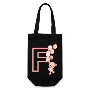 Lettre f rose ours - Sac à bouteille - noir - Devant
