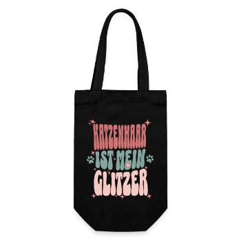 Katzenhaar ist mein Glitzer Lustiges Retro Design - Geschenkbeutel für Flaschen - Schwarz - Vorne
