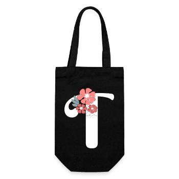 Lettre t fleurs minimalistes - Sac à bouteille - noir - Devant