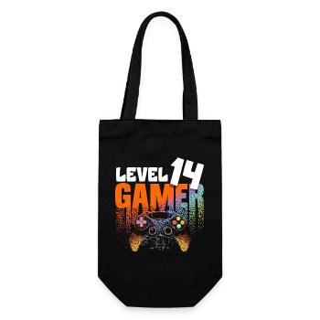 Level 14 Gamer Regenbogen Controller 14 Jahre - Geschenkbeutel für Flaschen - Schwarz - Vorne