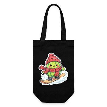 Kawaii Wassermelone Beim Snowboarden Im Winter - Geschenkbeutel für Flaschen - Schwarz - Vorne