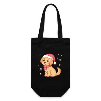 Fluffy Christmas Dog with Hat and Scarf - Gift Bag for Bottles - black - Front