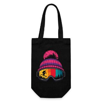 Apres Ski Skifahrer Mütze Skibrille Winter Sport - Geschenkbeutel für Flaschen - Schwarz - Vorne