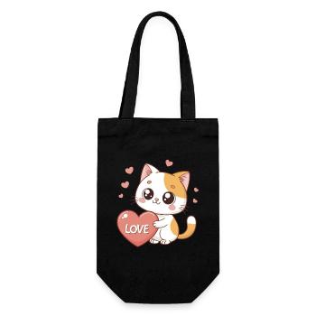 Kawaii Cat Heart Love - Gift Bag for Bottles - black - Front