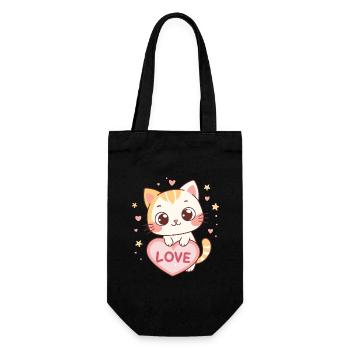 Chaton kawaii cœur Love - Sac à bouteille - noir - Devant